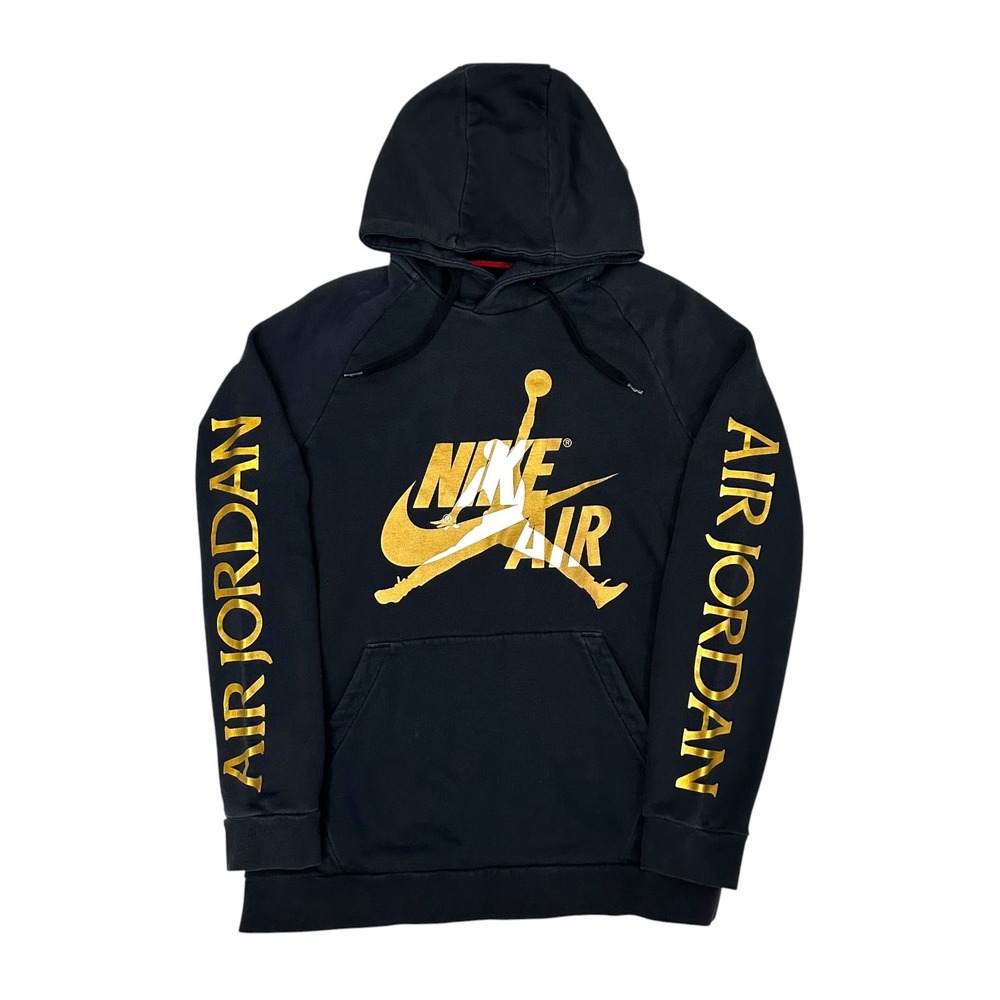 Nike Air Jordan‎ Hoodie Mens Large Black Gold Jumpman Pullover Sweatshirt Street